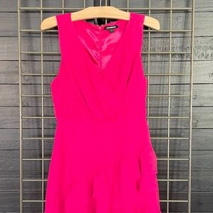 EXPRESS Sleeveless Zip-back Ruffled Dress - Fuchsia